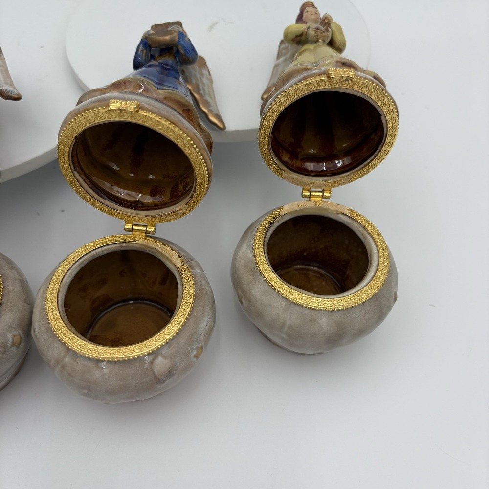 Set Of 4 Angel Trinket Box‎ with Instrument and Stars Hinged 6" Tall Vintage - Picture 13 of 15